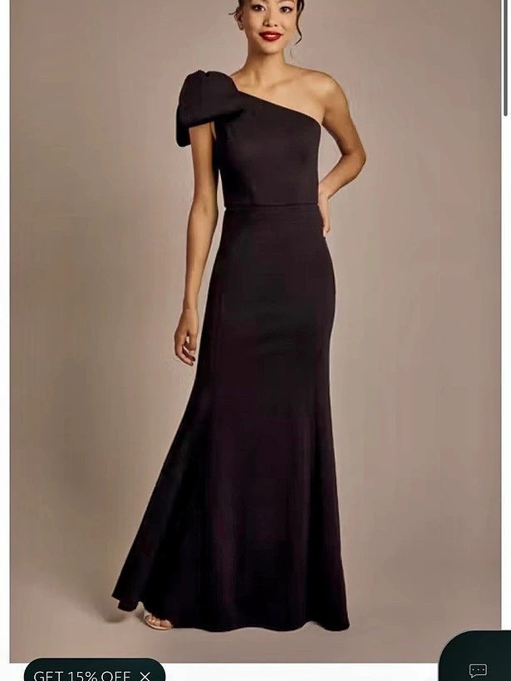 D8 DB STUDIO Stretch Crepe Asymmetrical Gown with Shoulder Bow